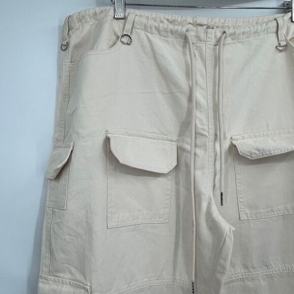 Et Clet Cream Straight Wide Leg High Waist Cotton Multi Pocket Cargo Pant Medium - Picture 2 of 10